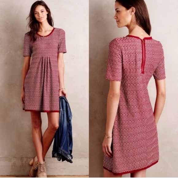 Anthropologie Tops - Maeve Anthropologie Wavy Textured Mini Dress Size XS Red White Preppy Academia